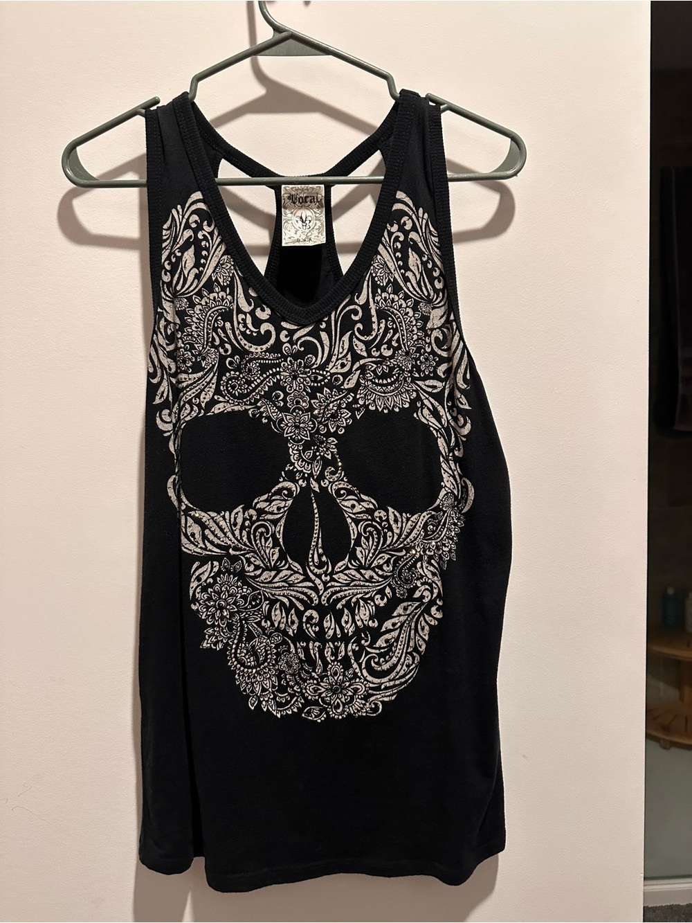 Skull-Print Black Tank Top by Vocal with black and silver studs